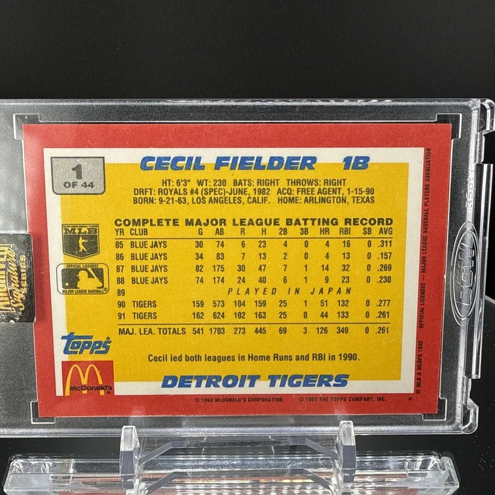 1992 Cecil Fielder Auto - Topps Archives Black Gold 4/6 Detroit Tigers
